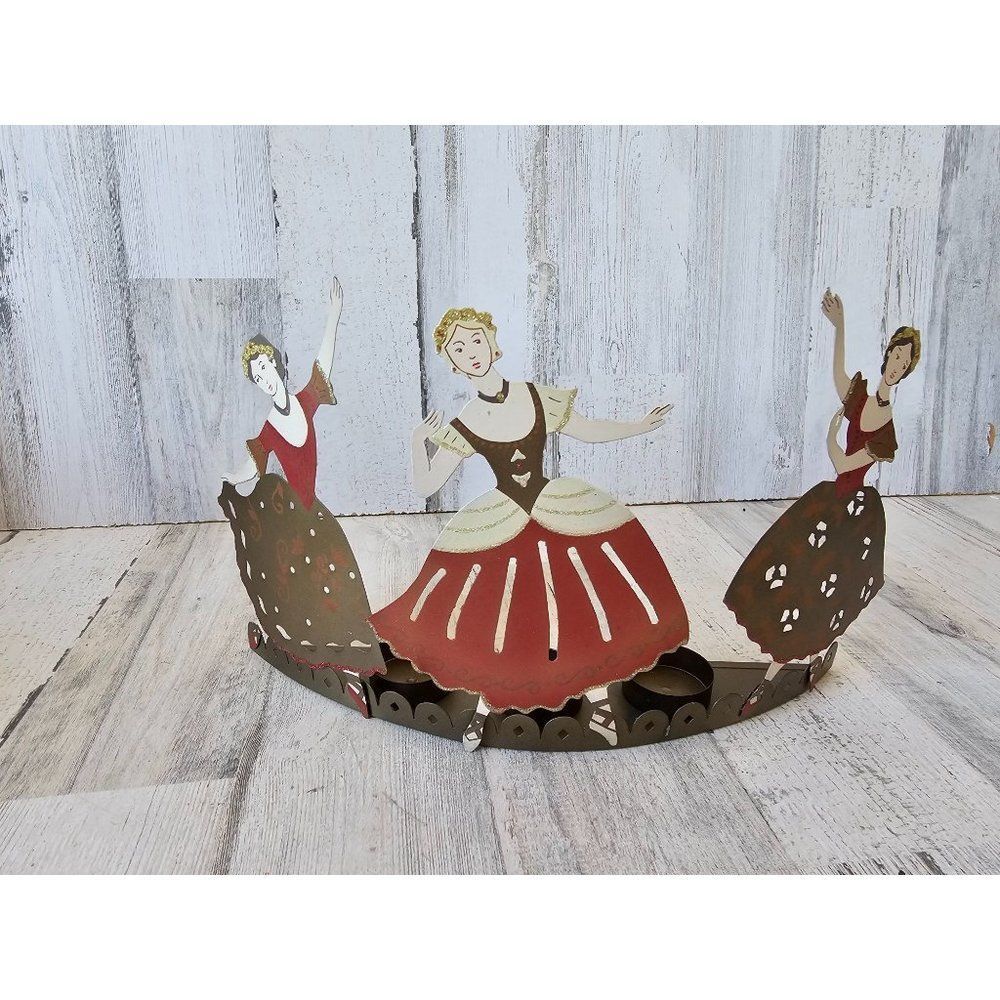 Vintage Marshall fields ballet dancer tea light Xmas decor metal